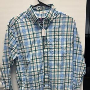 Vineyard Vines Light Blue and Green Checkered Shirt